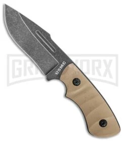 United Cutlery USMC Desert Warrior Tan G-10 Fixed Blade Knife - Black SW Plain