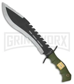 United Cutlery USMC Honor OD Green Rubber Fixed Blade Machete Knife - Two-Tone Serr